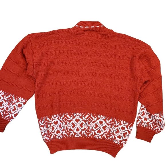 Vintage 90s Red Mockneck Sweater Hearts Balloon Sleeve Textured Nordic Sz‎ S/M - Picture 2 of 8